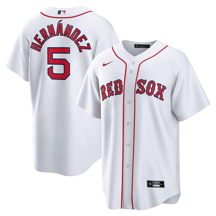 Men Boston Red Sox 5 Enrique Hernandez Nike White Home Official Replica Player MLB Jersey